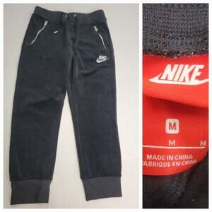 NIKE Velour Joggers Track Pants Womens Medium Black Drawstring Logo